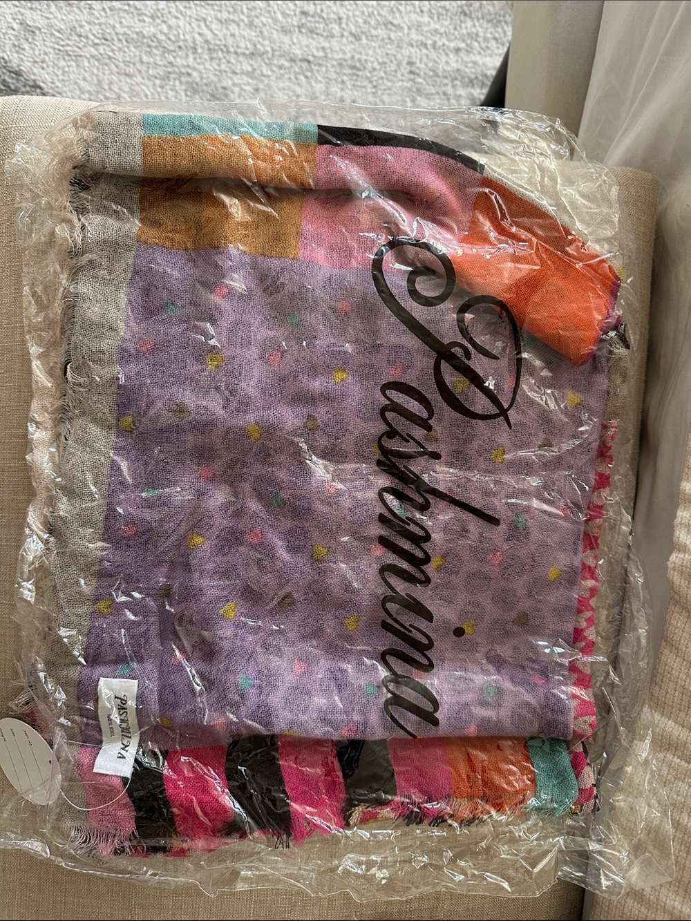 pashmina Lavender Multicolor Polka Dot Fringe Scarf